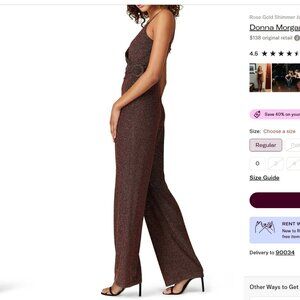 Donna Morgan Rose Gold Shimmer Jumpsuit Size 8 Wide Leg Spaghetti Strap festival